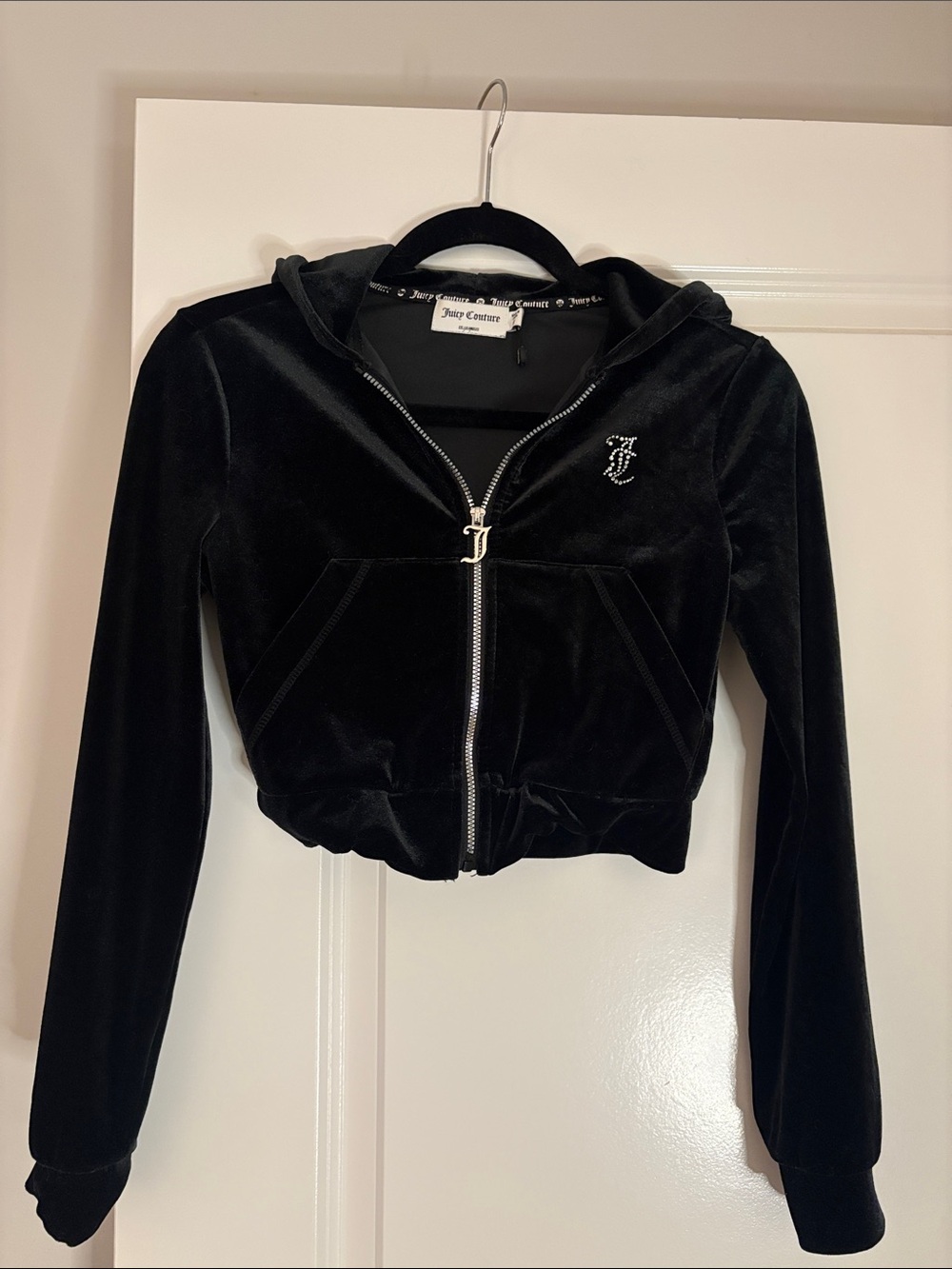 Juicy Couture Velour Cropped Rhinestone Zip Up Hoodie